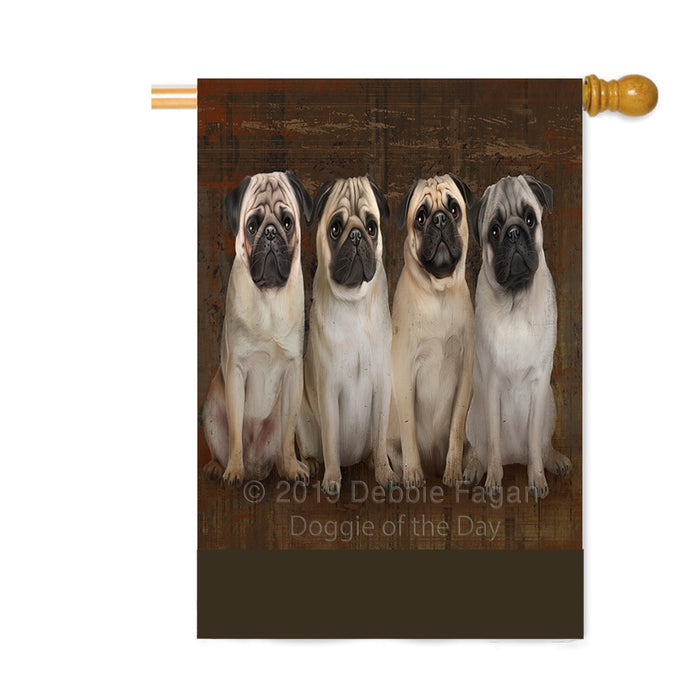 Personalized Rustic 4 Pug Dogs Custom House Flag FLG64410