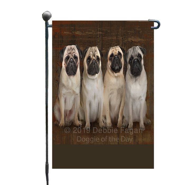 Personalized Rustic 4 Pug Dogs Custom Garden Flag GFLG63333