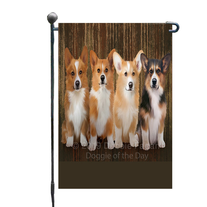 Personalized Rustic 4 Welsh Corgi Dogs Custom Garden Flag GFLG63335