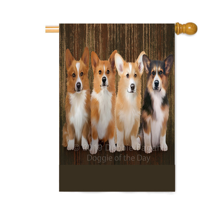 Personalized Rustic 4 Welsh Corgi Dogs Custom House Flag FLG64412