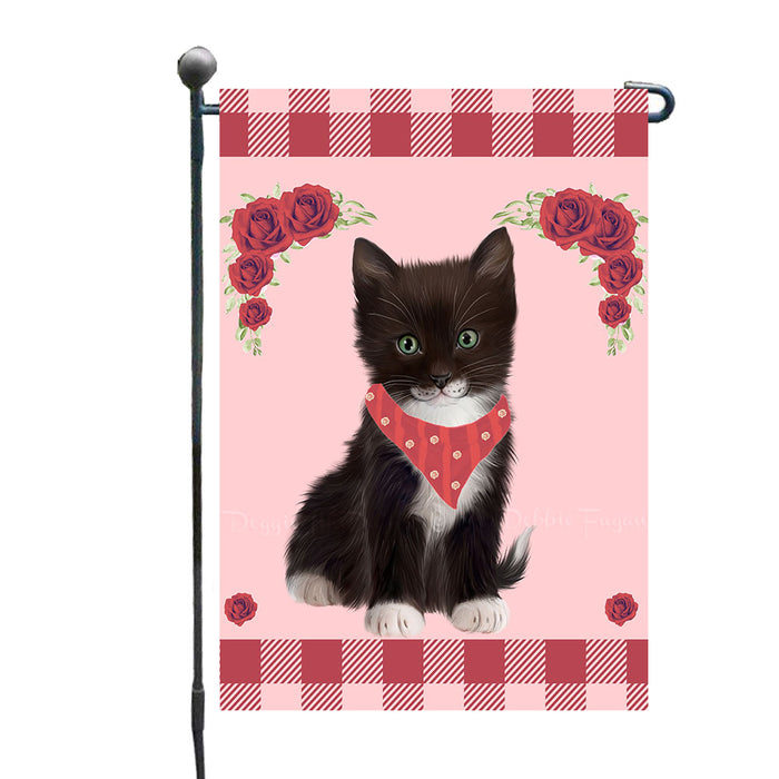 Red Flower Tuxedo Cats Garden Flags- Outdoor Double Sided Garden Yard Porch Lawn Spring Decorative Vertical Home Flags 12 1/2"w x 18"h