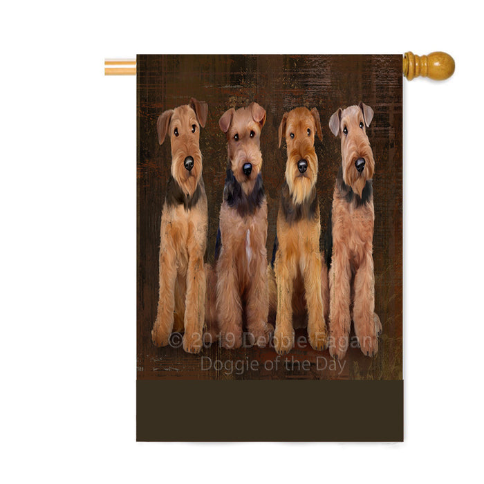 Personalized Rustic 4 Airedale Dogs Custom House Flag FLG64392