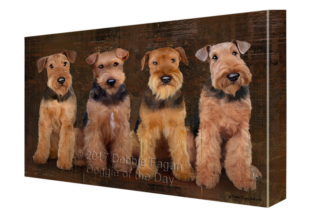 Rustic 4 Airedales Dog Canvas Wall Art CVSA49602