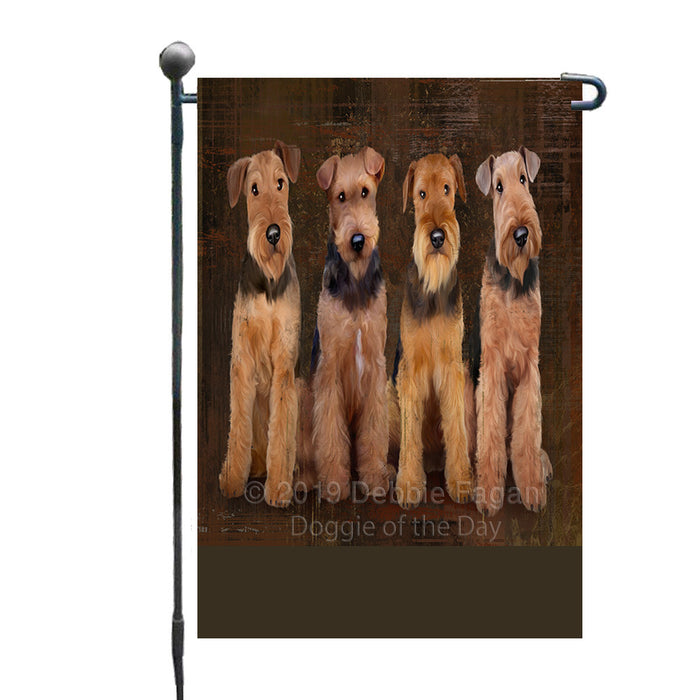 Personalized Rustic 4 Airedale Dogs Custom Garden Flag GFLG63315