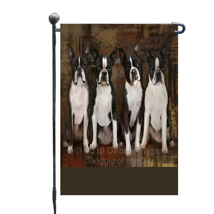 Personalized Rustic 4 Boston Terrier Dogs Custom Garden Flag GFLG63318