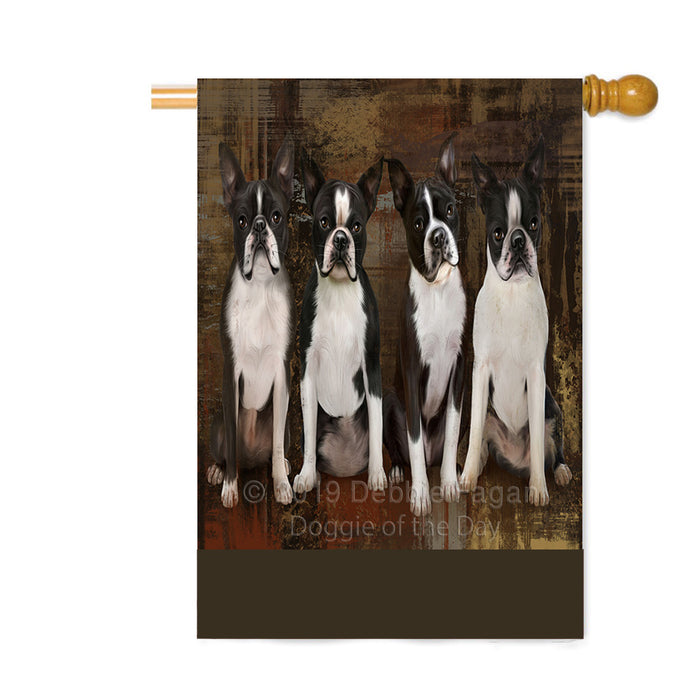 Personalized Rustic 4 Boston Terrier Dogs Custom House Flag FLG64395