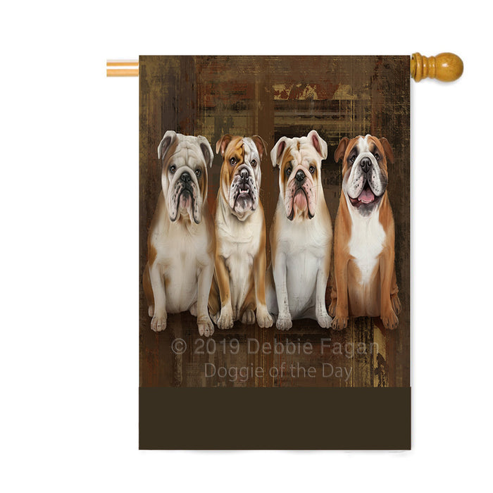 Personalized Rustic 4 Bulldogs Custom House Flag FLG64397