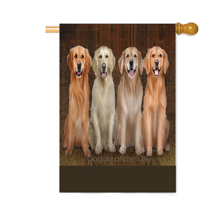 Personalized Rustic 4 Golden Retriever Dogs Custom House Flag FLG64403
