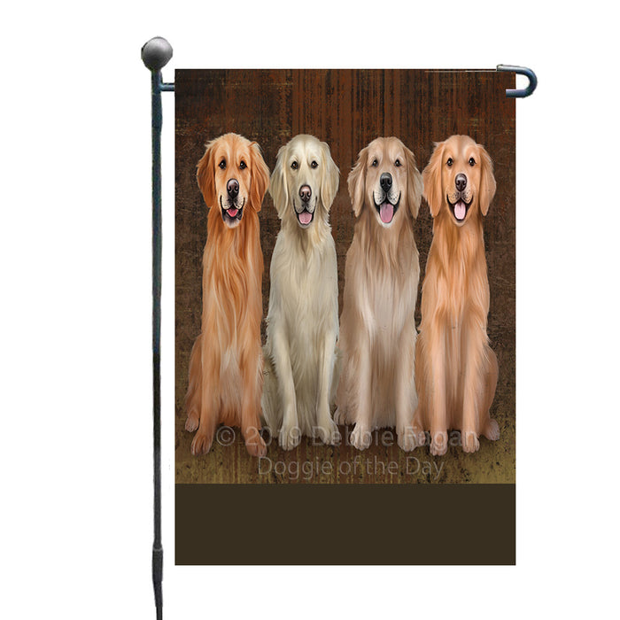 Personalized Rustic 4 Golden Retriever Dogs Custom Garden Flag GFLG63326