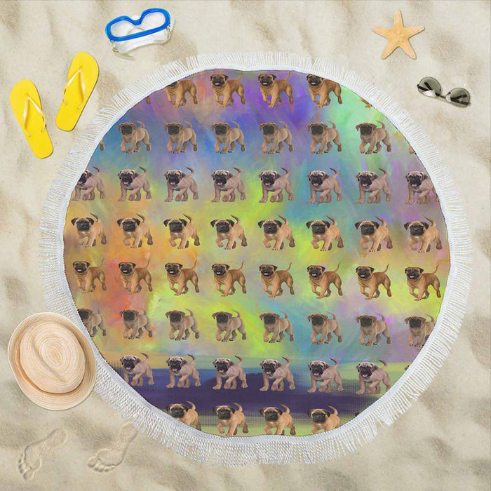 Bullmastiff Dogs  Round Beach Mat 59’’