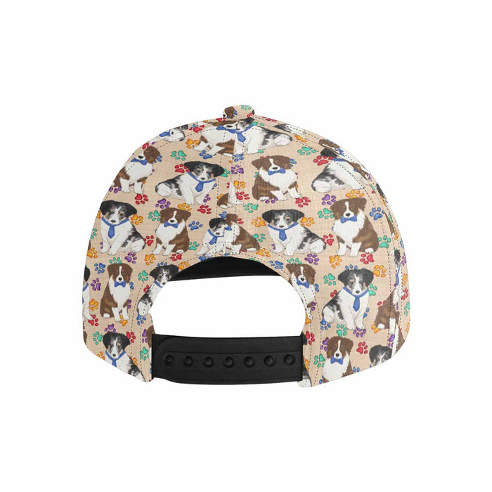 Women's All Over Rainbow Paw Print Australian Shepherd Dog Snapback Hat Cap