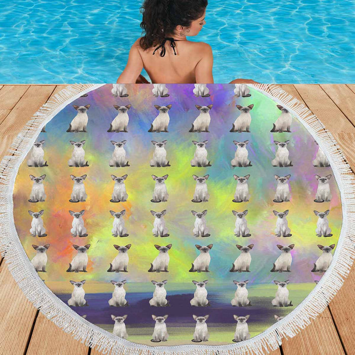 Oriental Blue Point Siamese Cats  Round Beach Mat 59’’