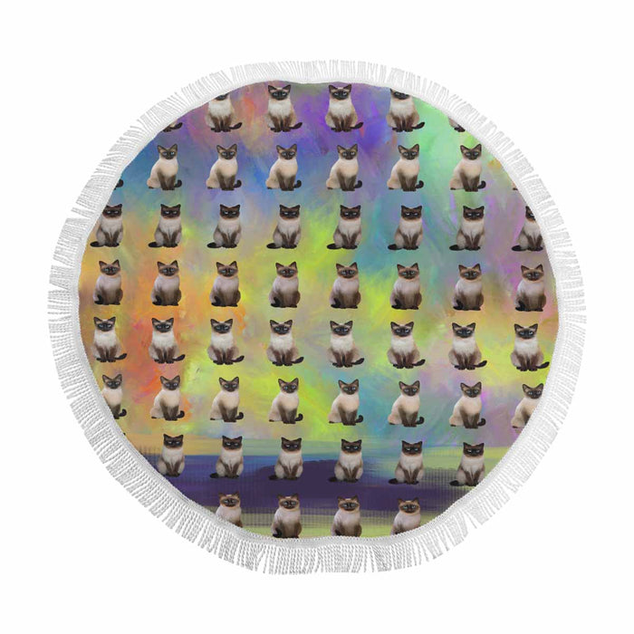 Siamese Cats  Round Beach Mat 59’’