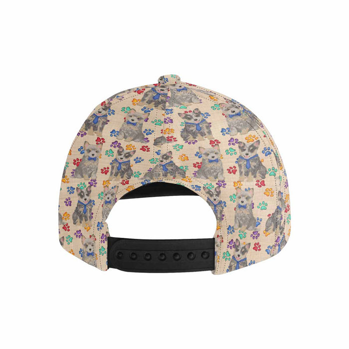 Women's All Over Rainbow Paw Print Blue Heeler Dog Snapback Hat Cap