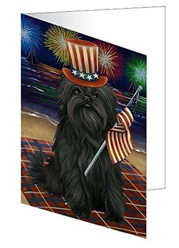 4th of July Firework Affenpinscher Dog Handmade Artwork Assorted Pets Greeting Cards and Note Cards with Envelopes for All Occasions and Holiday Seasons GCD48617