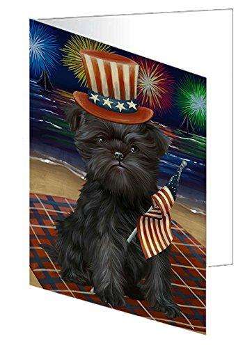 4th of July Firework Affenpinscher Dog Handmade Artwork Assorted Pets Greeting Cards and Note Cards with Envelopes for All Occasions and Holiday Seasons GCD48623