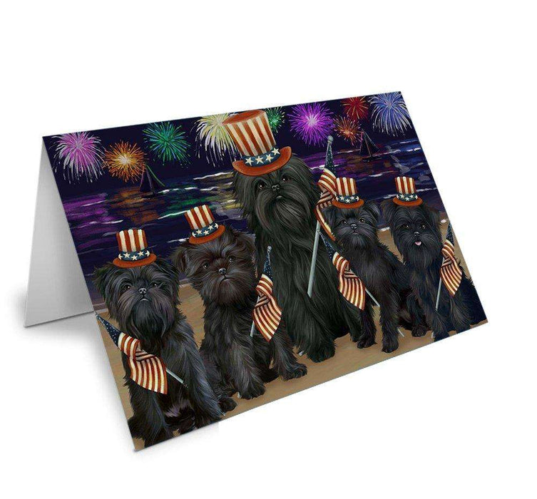 4th of July Firework Affenpinschers Dog Handmade Artwork Assorted Pets Greeting Cards and Note Cards with Envelopes for All Occasions and Holiday Seasons GCD48620