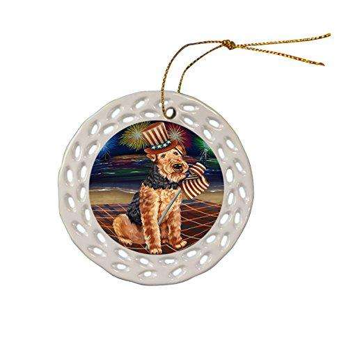 4th of July Firework Airedale Terrier Dog Ceramic Doily Ornament DPOR48150