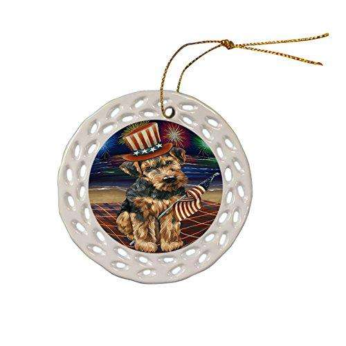 4th of July Firework Airedale Terrier Dog Ceramic Doily Ornament DPOR48152