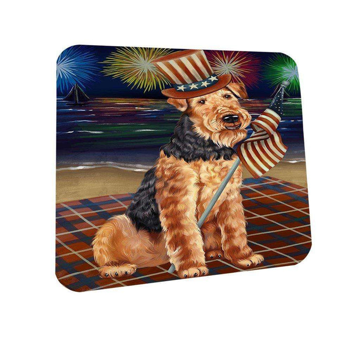 4th of July Firework Airedale Terrier Dog Coasters Set of 4 CST48109