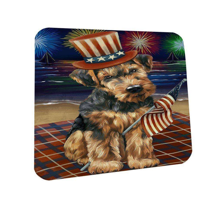 4th of July Firework Airedale Terrier Dog Coasters Set of 4 CST48111