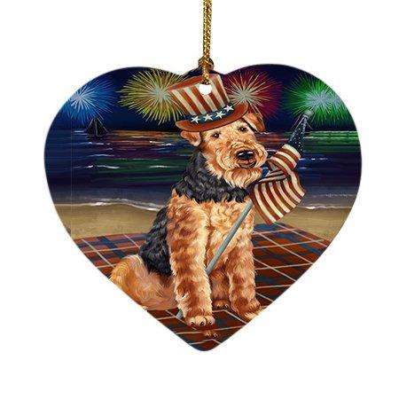 4th of July Firework Airedale Terrier Dog Heart Christmas Ornament HPOR48150