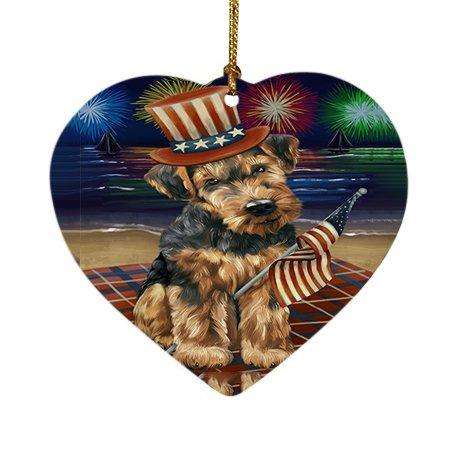 4th of July Firework Airedale Terrier Dog Heart Christmas Ornament HPOR48152