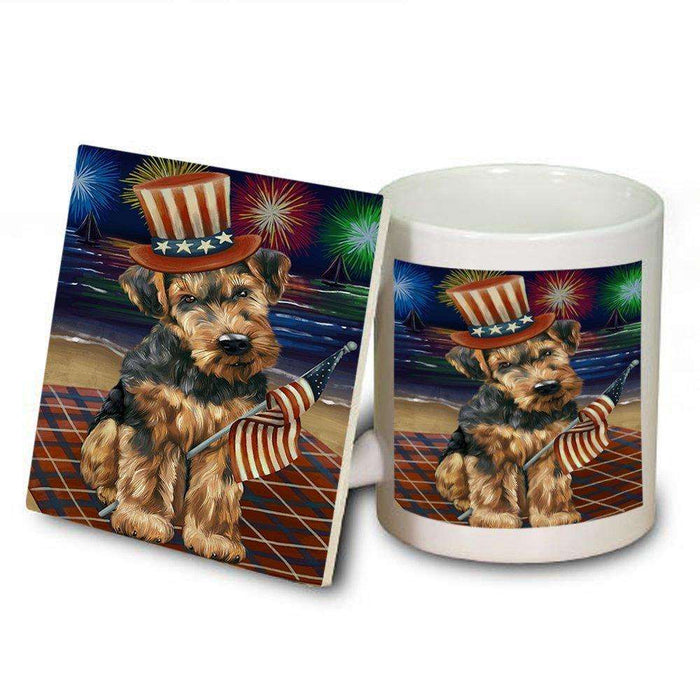 4th of July Firework Airedale Terrier Dog Mug and Coaster Set MUC48144