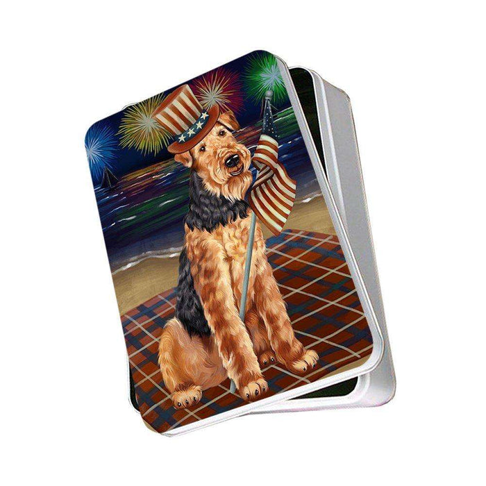 4th of July Firework Airedale Terrier Dog Photo Storage Tin PITN48150