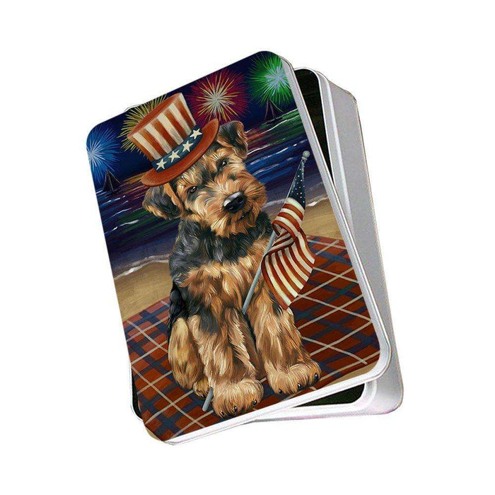 4th of July Firework Airedale Terrier Dog Photo Storage Tin PITN48152