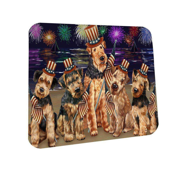 4th of July Firework Airedale Terriers Dog Coasters Set of 4 CST48110