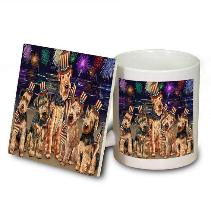 4th of July Firework Airedale Terriers Dog Mug and Coaster Set MUC48143