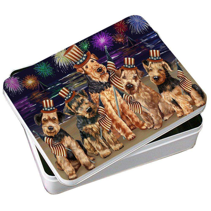 4th of July Firework Airedale Terriers Dog Photo Storage Tin PITN48151