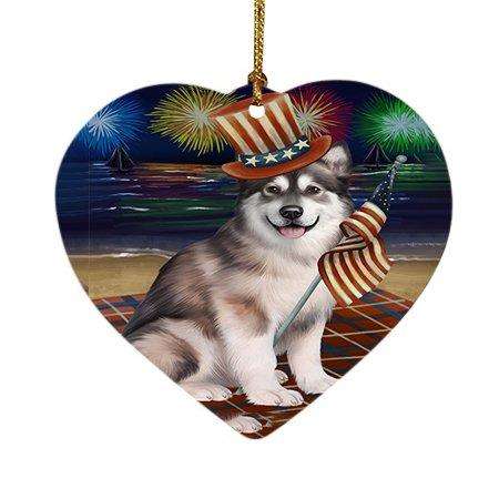 4th of July Firework Alaskan Malamute Dog Heart Christmas Ornament HPOR48153