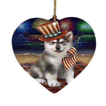 4th of July Firework Alaskan Malamute Dog Heart Christmas Ornament HPOR48155
