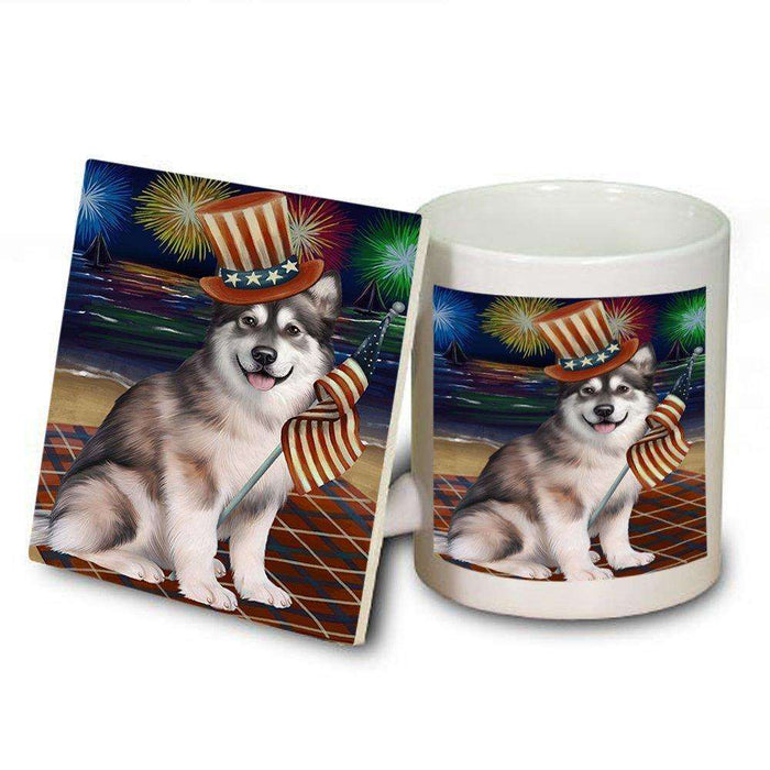 4th of July Firework Alaskan Malamute Dog Mug and Coaster Set MUC48145