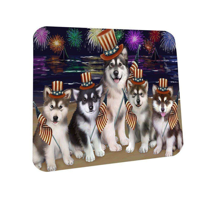 4th of July Firework Alaskan Malamutes Dog Coasters Set of 4 CST48113
