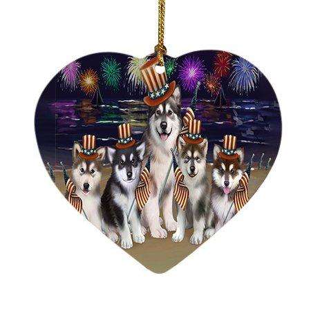 4th of July Firework Alaskan Malamutes Dog Heart Christmas Ornament HPOR48154