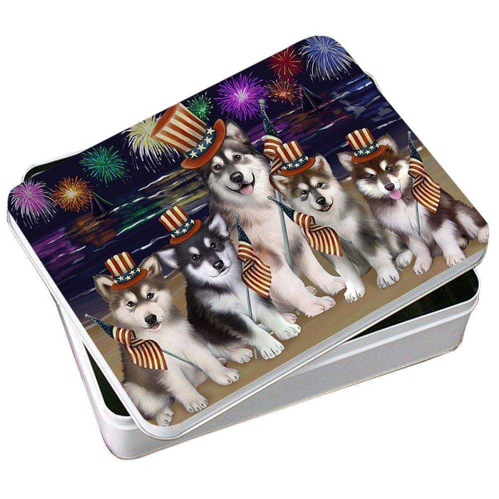 4th of July Firework Alaskan Malamutes Dog Photo Storage Tin PITN48154