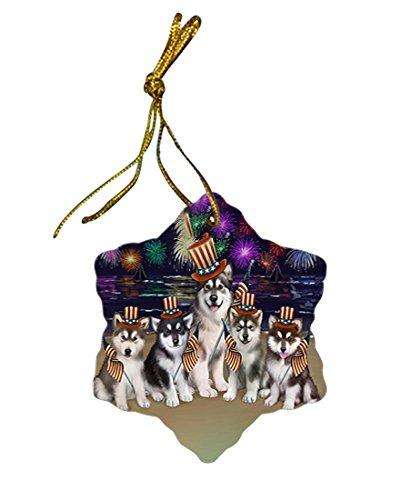 4th of July Firework Alaskan Malamutes Dog Star Porcelain Ornament SPOR48146