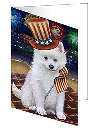 4th of July Firework American Eskimo Dog Handmade Artwork Assorted Pets Greeting Cards and Note Cards with Envelopes for All Occasions and Holiday Seasons GCD48650