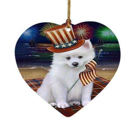 4th of July Firework American Eskimo Dog Heart Christmas Ornament HPOR48158