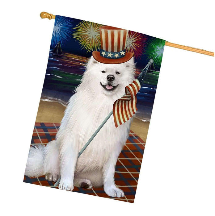 4th of July Firework American Eskimo Dog House Flag FLG48169