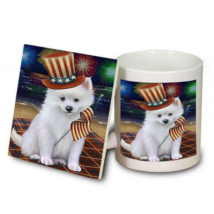 4th of July Firework American Eskimo Dog Mug and Coaster Set MUC48150
