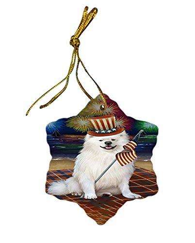 4th of July Firework American Eskimo Dog Star Porcelain Ornament SPOR48148