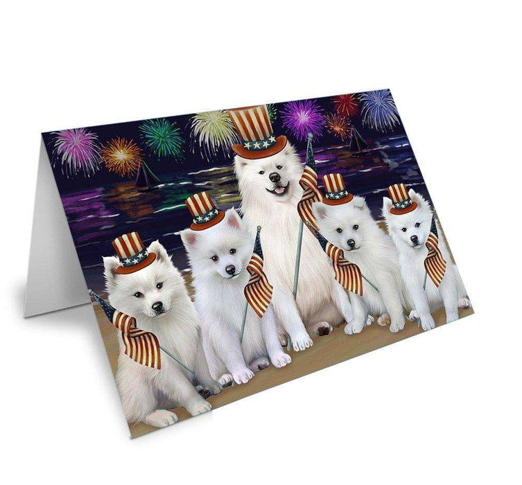 4th of July Firework American Eskimos Dog Handmade Artwork Assorted Pets Greeting Cards and Note Cards with Envelopes for All Occasions and Holiday Seasons GCD48647