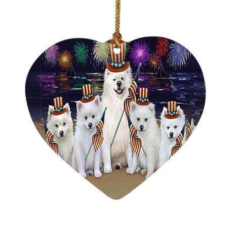 4th of July Firework American Eskimos Dog Heart Christmas Ornament HPOR48157