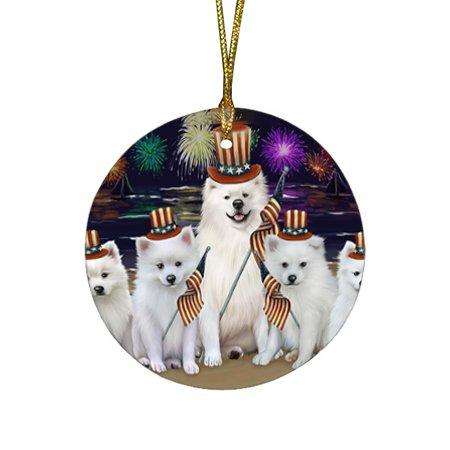 4th of July Firework American Eskimos Dog Round Christmas Ornament RFPOR48148