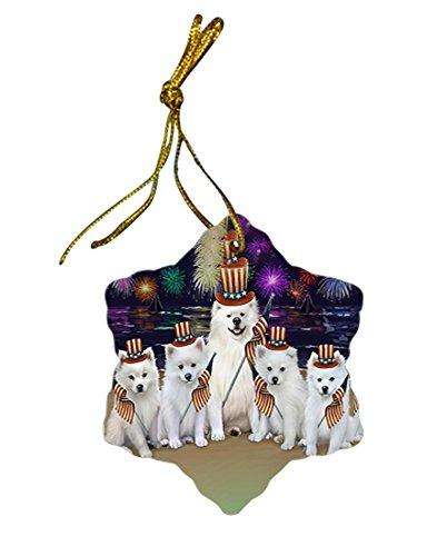 4th of July Firework American Eskimos Dog Star Porcelain Ornament SPOR48149