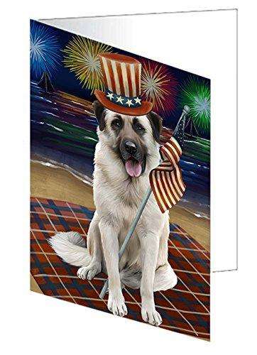 4th of July Firework Anatolian Shepherd Dog Handmade Artwork Assorted Pets Greeting Cards and Note Cards with Envelopes for All Occasions and Holiday Seasons GCD48653
